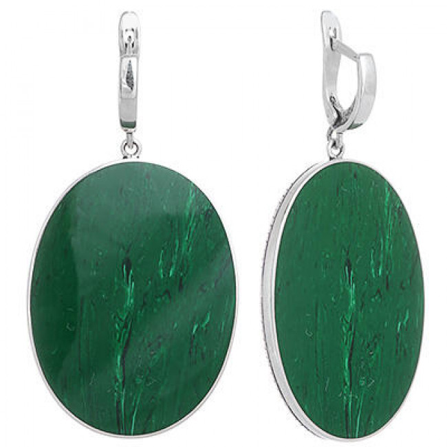 Серьги с1442 (21.74 г), серебро, зеленый, малахит (имит) купить в интернет-магазине Циркон С