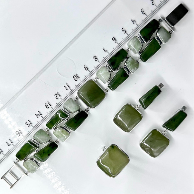 Браслет бр1450 (38.27 г), серебро, зеленый, гидрогроссуляр, нефрит купить в интернет-магазине Циркон С