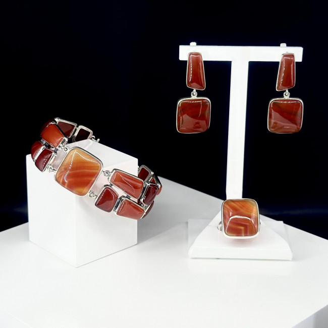 Серьги с1450 (14.12 г), серебро, коричневый, сердолик купить в интернет-магазине Циркон С