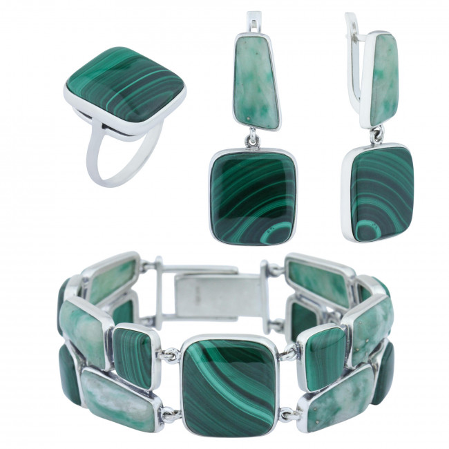 Серьги с1450 (15.98 г), серебро, зеленый, жадеит, малахит купить в интернет-магазине Циркон С