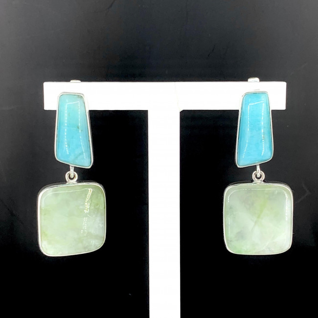 Серьги с1450 (12.95 г), серебро, голубой, светло-зеленый, амазонит перу, нефрит купить в интернет-магазине Циркон С