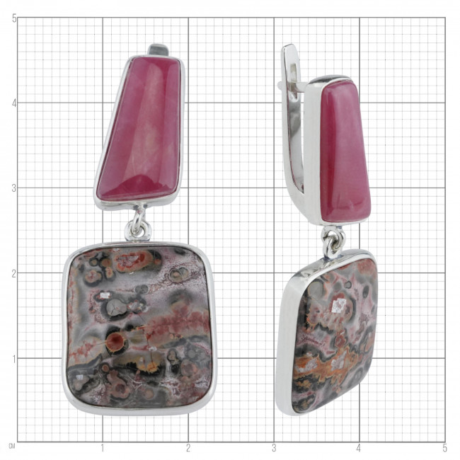 Серьги с1450 (12.92 г), серебро, розовый, серо-розовый, родонит, яшма купить в интернет-магазине Циркон С