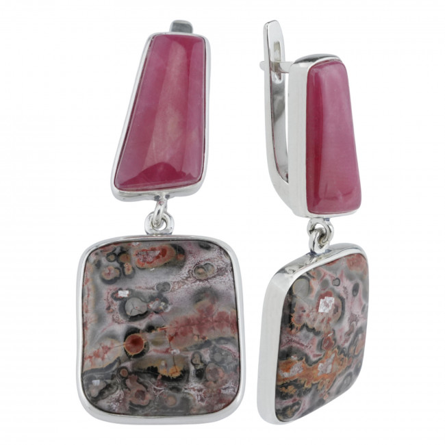 Серьги с1450 (12.92 г), серебро, розовый, серо-розовый, родонит, яшма купить в интернет-магазине Циркон С