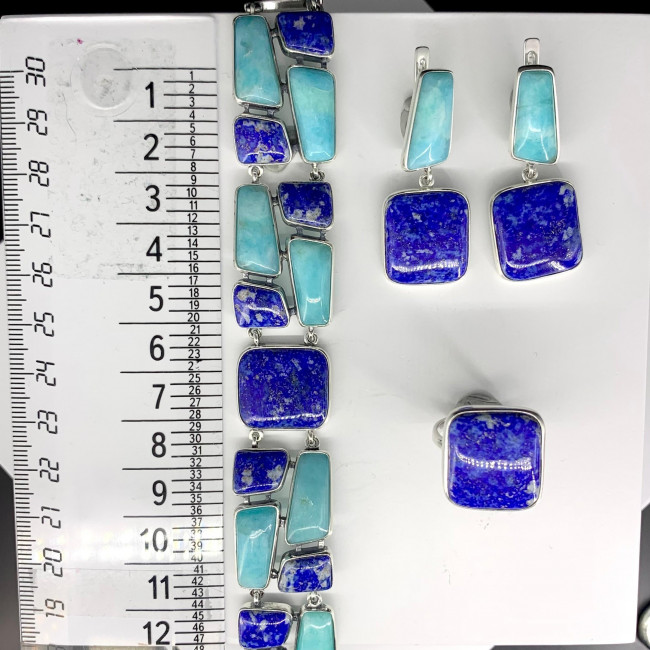 Серьги с1450 (14.04 г), серебро,  Голубой, Синий Амазонит Перу, Лазурит купить в интернет-магазине Циркон С