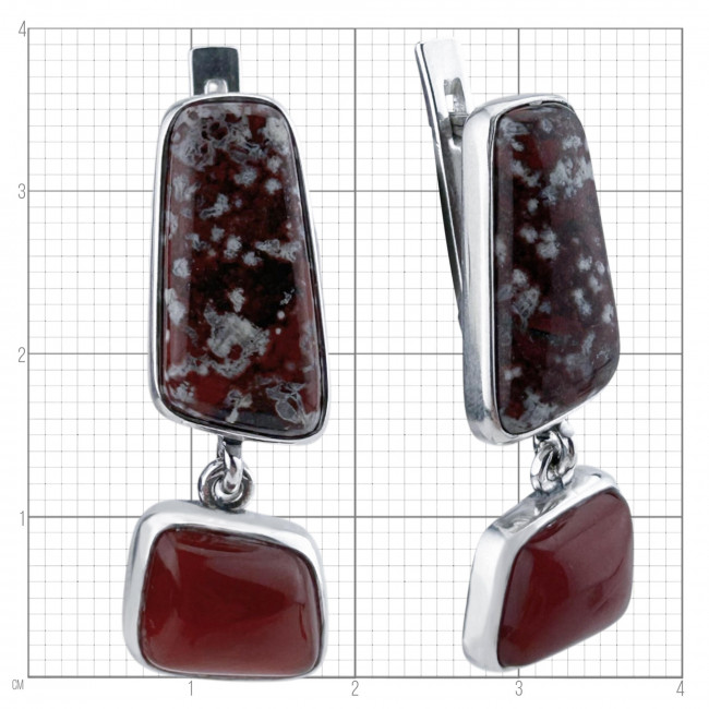 Серьги с1451 (9.15 г), серебро, коричневый, сердолик, яшма купить в интернет-магазине Циркон С