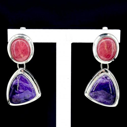 Серьги с1458 (14.99 г), серебро,  Розовый, Фиолетовый Родонит, Чароит купить в интернет-магазине Циркон С