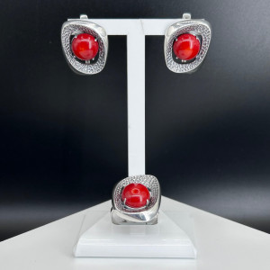 Серьги с кораллом в серебре с1464