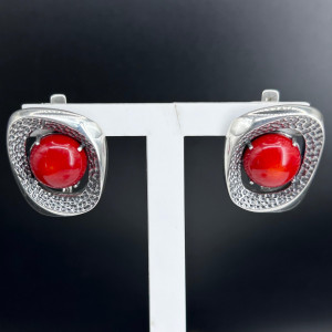Серьги с кораллом в серебре с1464