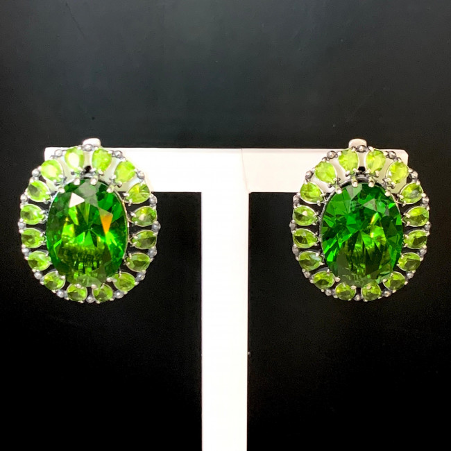 Серьги с1517 (12.06 г), серебро, зеленый, кварц (имит) купить в интернет-магазине Циркон С
