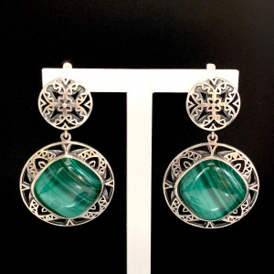 Серьги с малахитом в серебре с1529