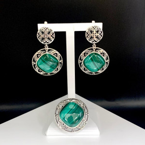 Серьги с малахитом в серебре с1529