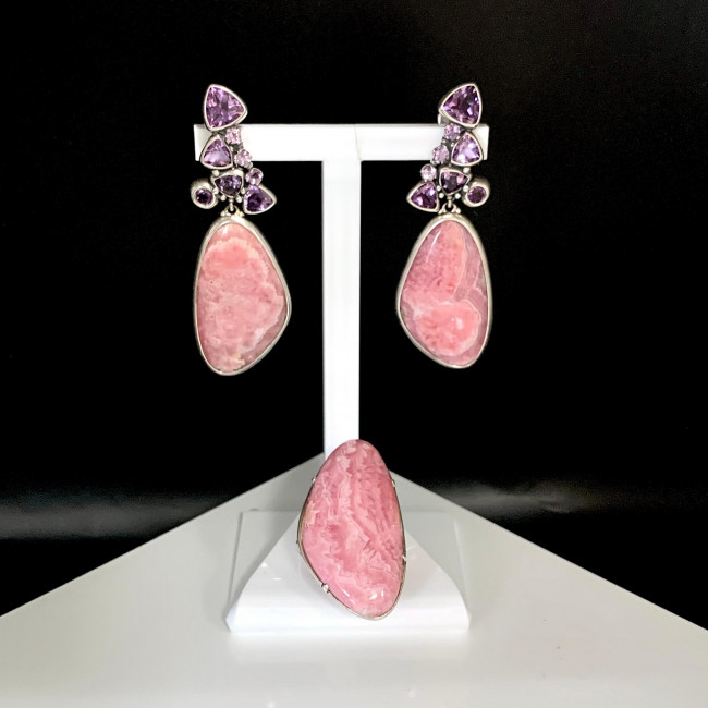 Серьги с1546 (25.77 г), серебро, фиолетовый, розовый, аметист, родохрозит купить в интернет-магазине Циркон С
