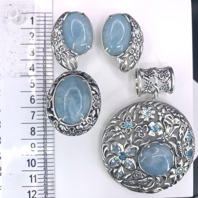 Серьги с1550 (23.14 г), серебро, голубой, аквамарин купить в интернет-магазине Циркон С