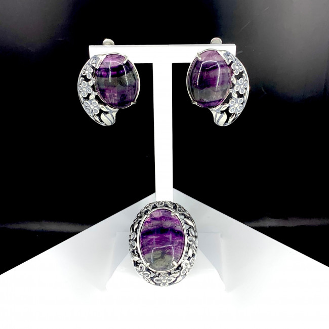 Серьги с1550 (24.46 г), серебро, фиолетовый, флюорит купить в интернет-магазине Циркон С