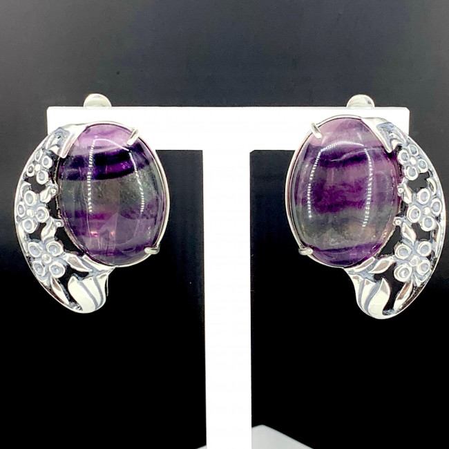 Серьги с1550 (24.46 г), серебро, фиолетовый, флюорит купить в интернет-магазине Циркон С