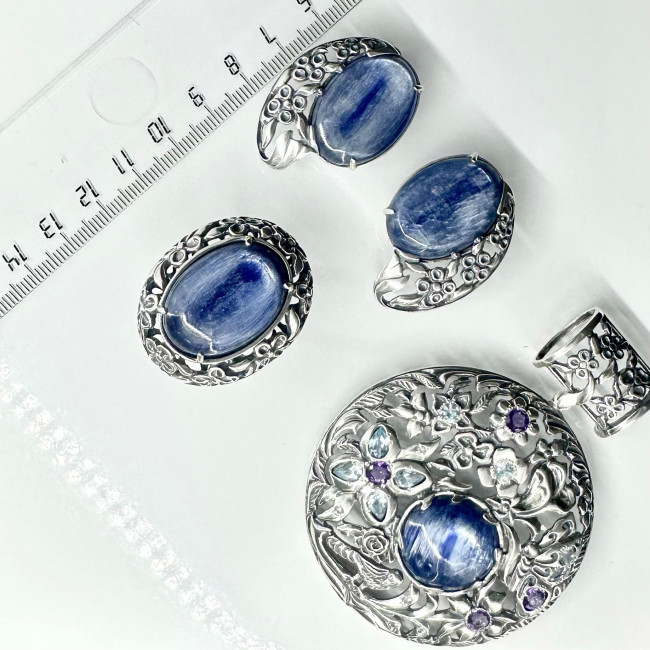 Серьги с1550 (25.16 г), серебро, синий, кианит купить в интернет-магазине Циркон С