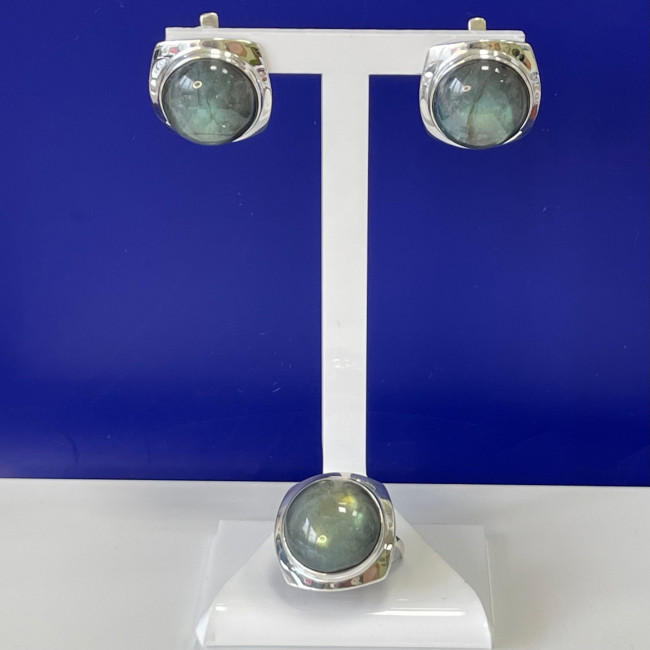 Серьги с1560 (12.16 г), серебро, зеленый, лабрадор купить в интернет-магазине Циркон С