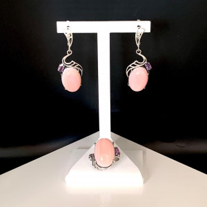 Серьги с1570 (9.79 г), серебро,  Фиолетовый, Розовый Аметист, Коралл купить в интернет-магазине Циркон С