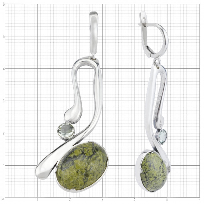 Серьги с1571 (16.08 г), серебро, салатово-черный, зеленый, змеевик, кварц (имит) купить в интернет-магазине Циркон С