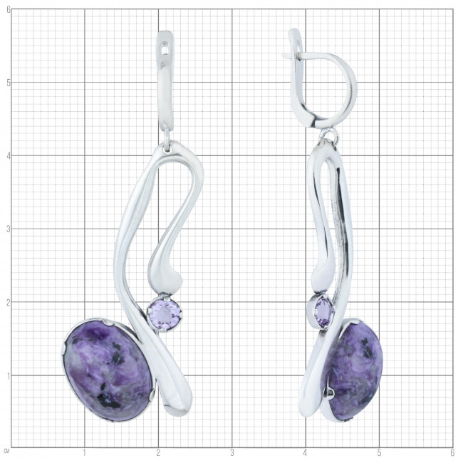 Серьги с1571 (16.52 г), серебро, фиолетовый, аметист, чароит купить в интернет-магазине Циркон С