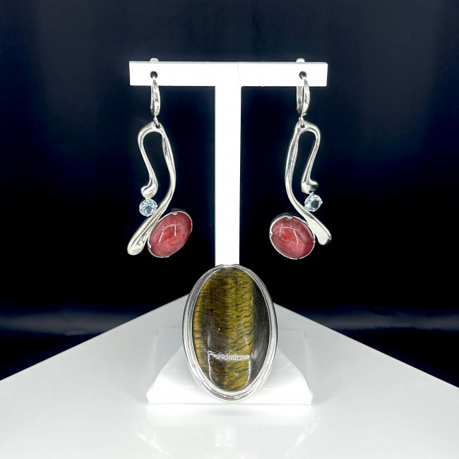 Серьги с1571 (16.23 г), серебро, голубой, розовый, топаз скай, тулит купить в интернет-магазине Циркон С