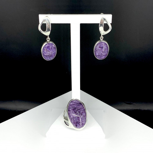 Серьги с1574 (8.77 г), серебро,  Фиолетовый Чароит купить в интернет-магазине Циркон С