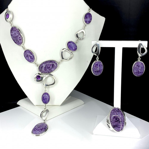 Серьги с1574 (8.77 г), серебро,  Фиолетовый Чароит купить в интернет-магазине Циркон С