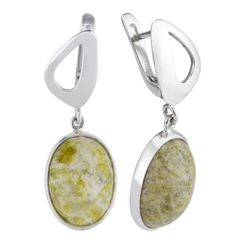 Серьги с1574 (9.19 г), серебро,  Зелено-желтый Лизардит купить в интернет-магазине Циркон С