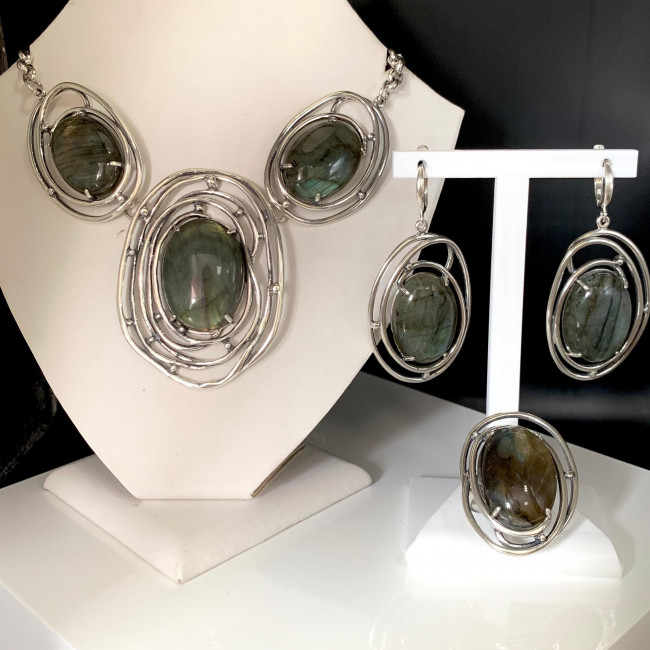 Серьги с1581 (25.37 г), серебро, голубой, лабрадор купить в интернет-магазине Циркон С