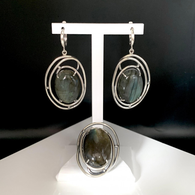 Серьги с1581 (25.37 г), серебро, голубой, лабрадор купить в интернет-магазине Циркон С