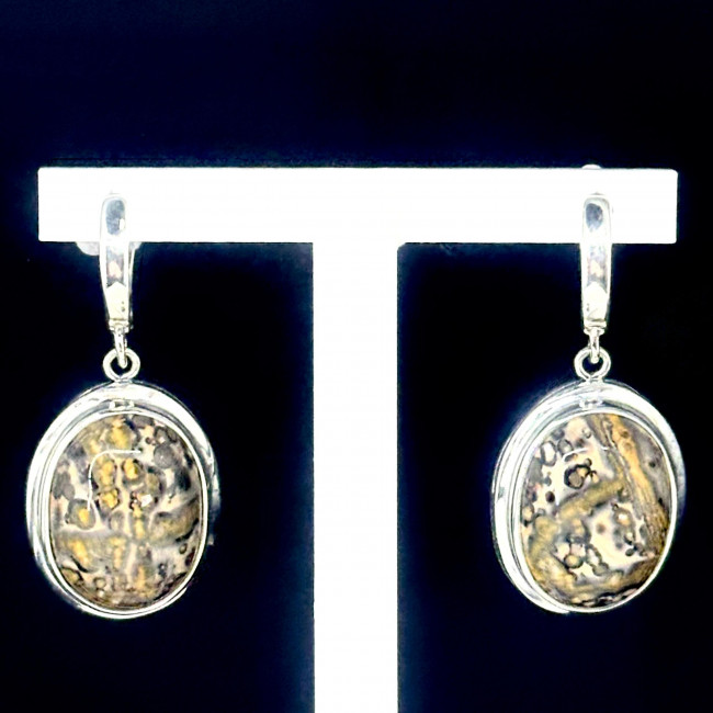 Серебряные серьги Циркон с1582, серо-желтый, яшма Серьги с1582 (13.55 г), серебро, серо-желтый, яшма купить в интернет-магазине Циркон С