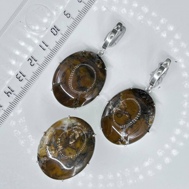 Серьги с1597 (17.23 г), серебро, коричневый, агат моховой купить в интернет-магазине Циркон С
