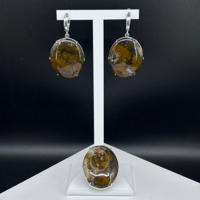 Серьги с1597 (17.23 г), серебро, коричневый, агат моховой купить в интернет-магазине Циркон С