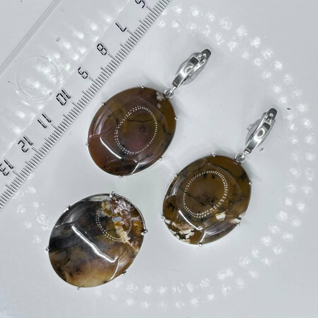 Серьги с1597 (17.23 г), серебро, коричневый, агат моховой купить в интернет-магазине Циркон С