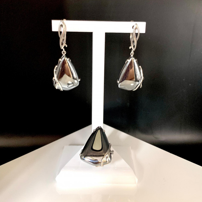 Серьги с1621 (9.90 г), серебро, стальной, гематит (имит) купить в интернет-магазине Циркон С