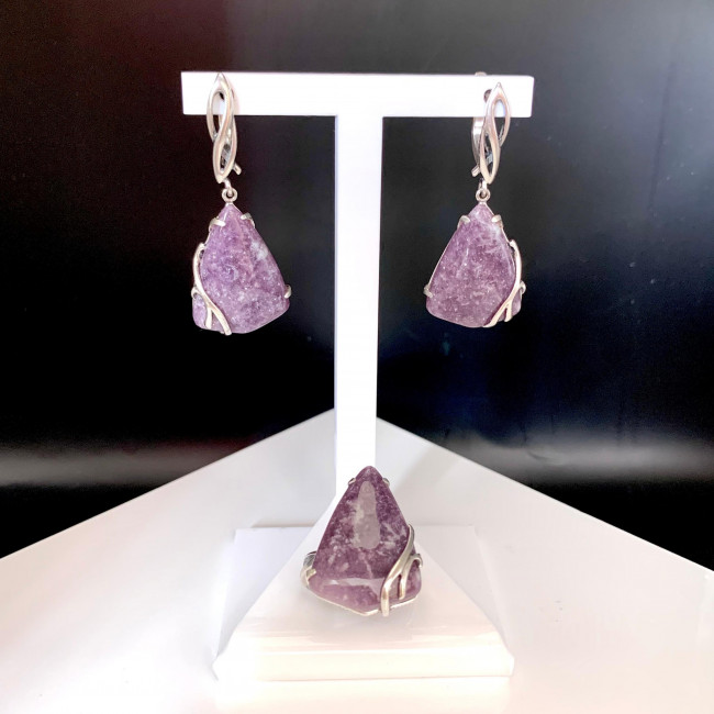 Серьги с1621 (10.68 г), серебро, фиолетовый, лепидолит купить в интернет-магазине Циркон С