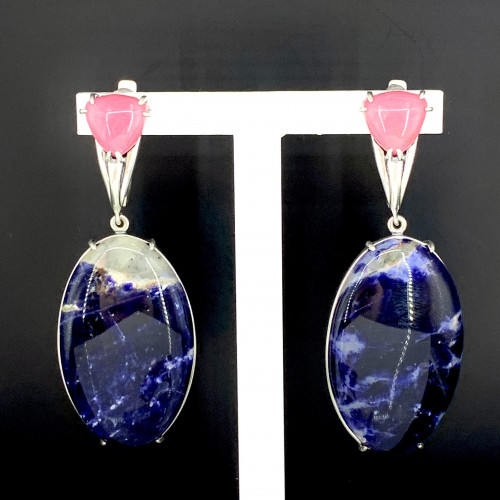 Серьги с1641 (22.50 г), серебро,  Розовый, Синий Родонит, Содалит купить в интернет-магазине Циркон С