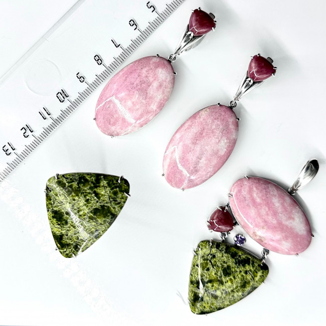 Серьги с1641 (25.18 г), серебро, розовый, родонит, тулит купить в интернет-магазине Циркон С
