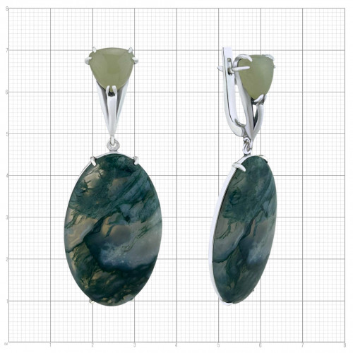 Серьги с1641 (23.99 г), серебро,  Белый, Светло-зеленый Агат, Нефрит купить в интернет-магазине Циркон С