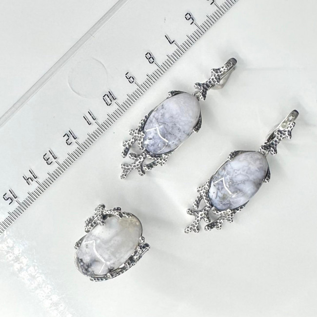 Серьги с1652 (15.78 г), серебро, белый, агат моховой купить в интернет-магазине Циркон С