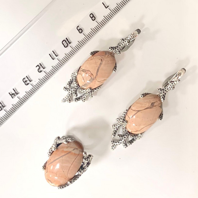 Серьги с1652 (16.55 г), серебро, бежевый, яшма купить в интернет-магазине Циркон С