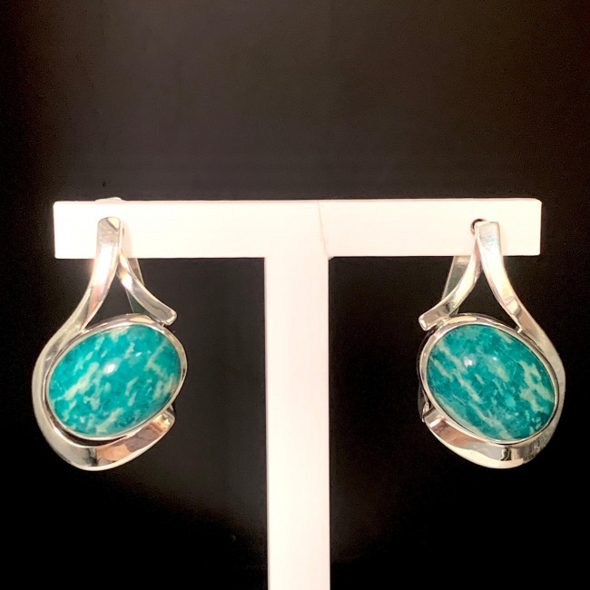 Серьги с1661 (11.76 г), серебро, зеленый, амазонит купить в интернет-магазине Циркон С