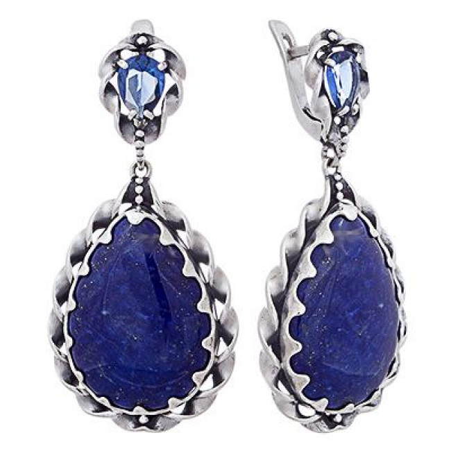 Серьги с1662 (19.07 г), серебро,  Синий, Голубой Лазурит, Фианит купить в интернет-магазине Циркон С