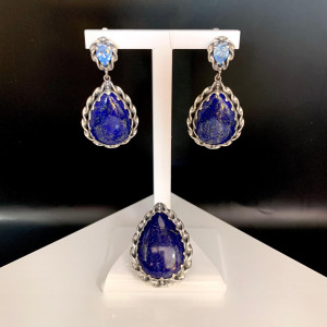 Серьги с1662 (19.07 г), серебро,  Синий, Голубой Лазурит, Фианит купить в интернет-магазине Циркон С
