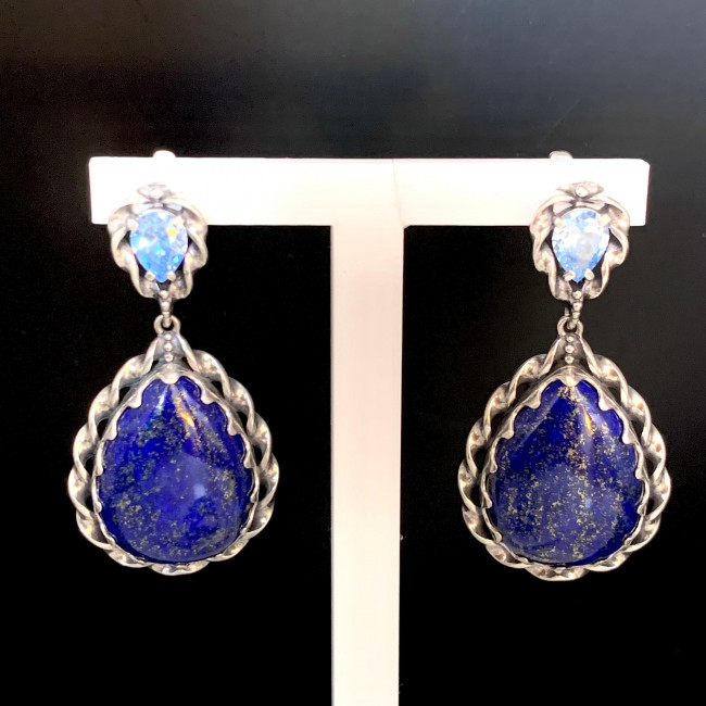 Серьги с1662 (19.07 г), серебро,  Синий, Голубой Лазурит, Фианит купить в интернет-магазине Циркон С