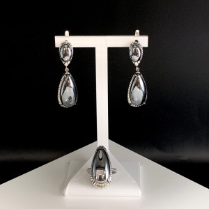 Серьги с1673 (11.65 г), серебро,  Стальной Гематит (Имит) купить в интернет-магазине Циркон С