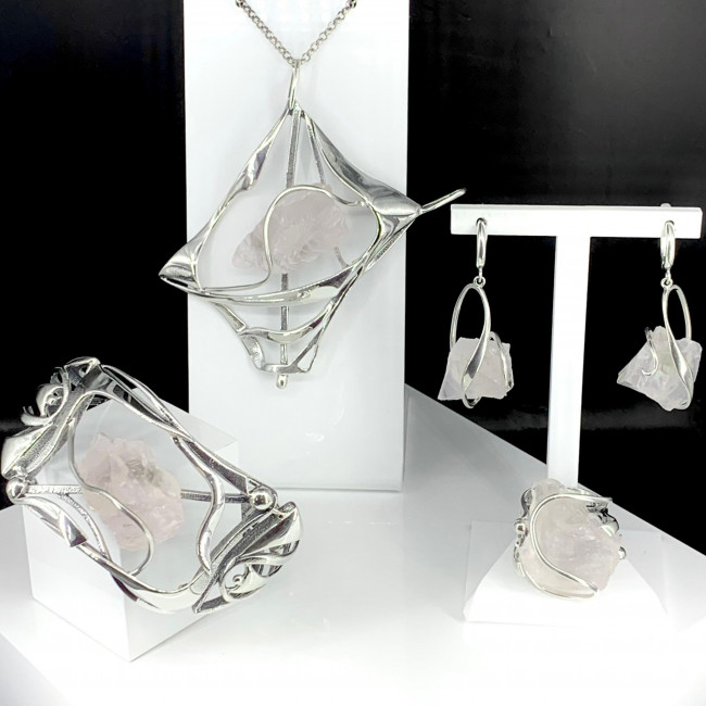 Серьги с1676 (16.90 г), серебро,  Розовый Кварц розовый купить в интернет-магазине Циркон С