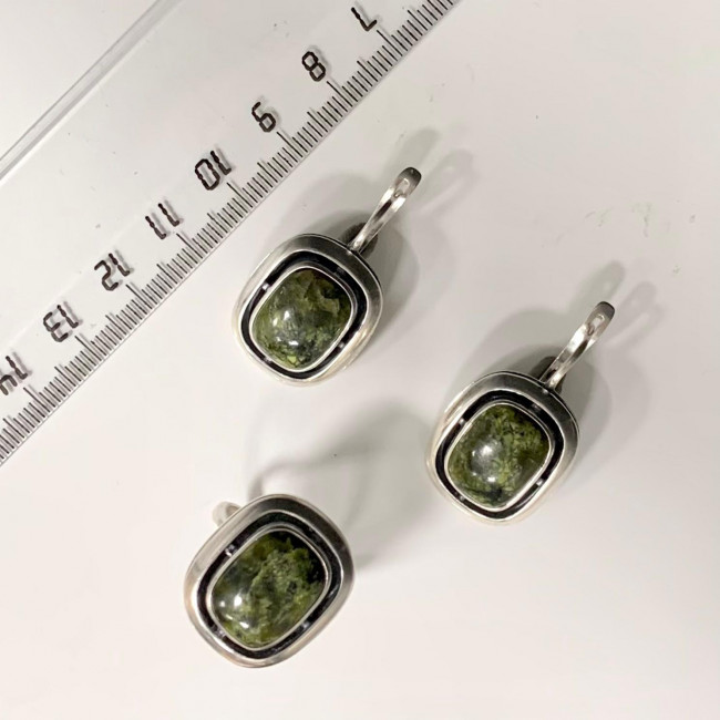 Серьги с168 (13.80 г), серебро, салатово-черный, змеевик купить в интернет-магазине Циркон С