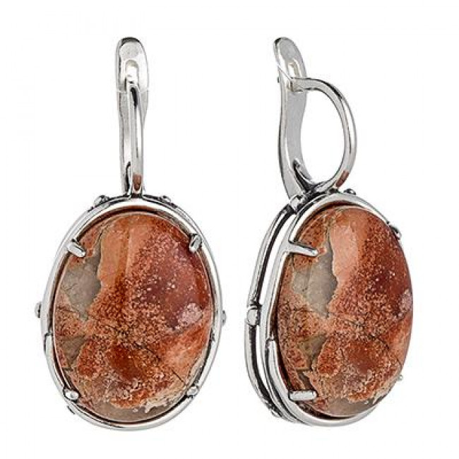 Серьги с1691 (12.68 г), серебро, красно-бежевый, яшма купить в интернет-магазине Циркон С