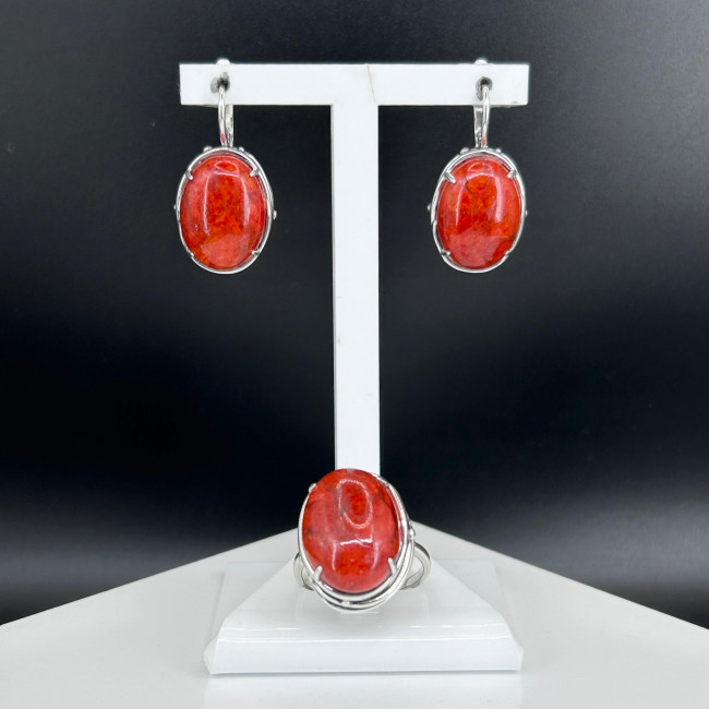 Серьги с1691 (11.28 г), серебро, красный, коралл губч. купить в интернет-магазине Циркон С